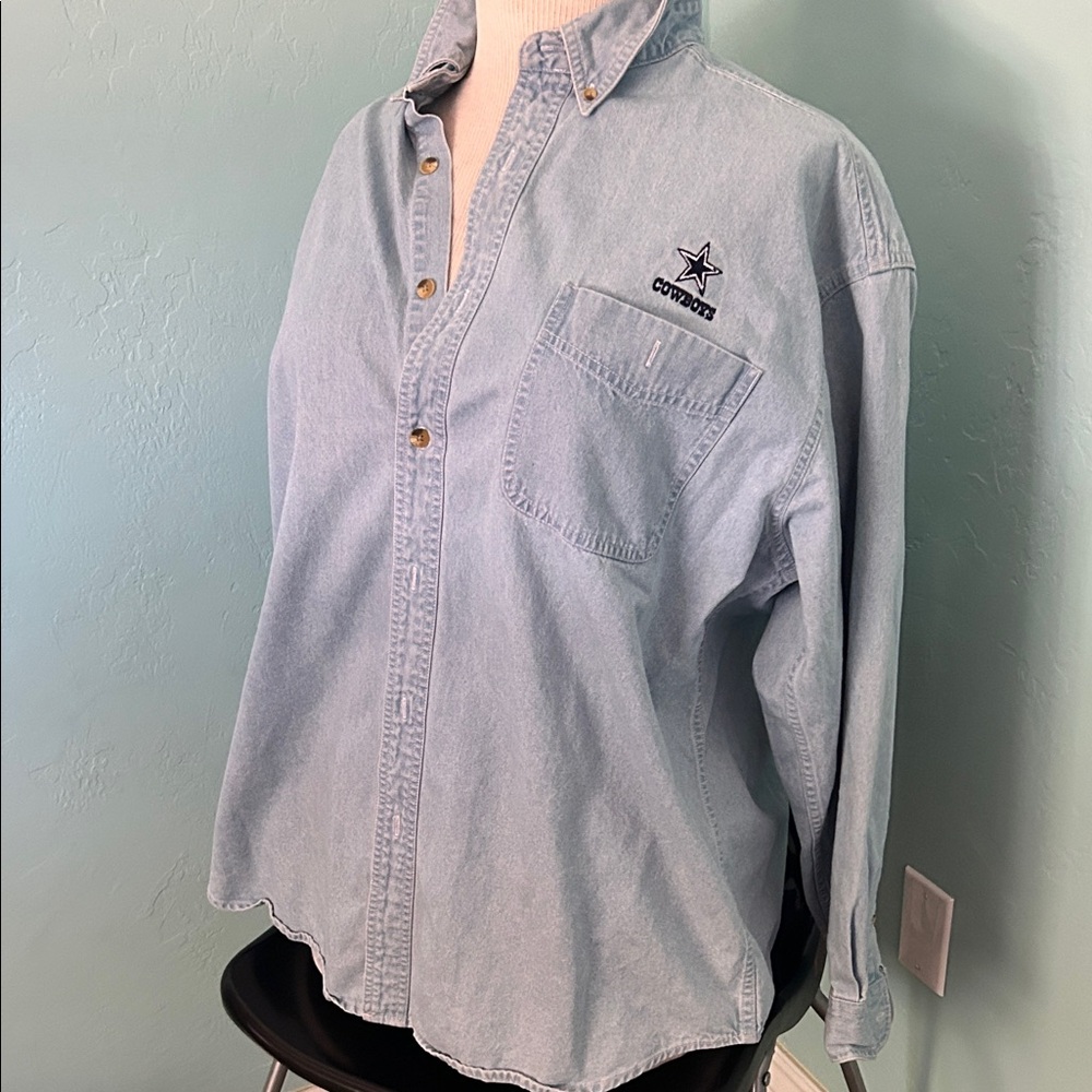 Dallas Cowboys Vintage Light Blue Denim Button-Up Shirt Lee Sport XL - Picture 4 of 9